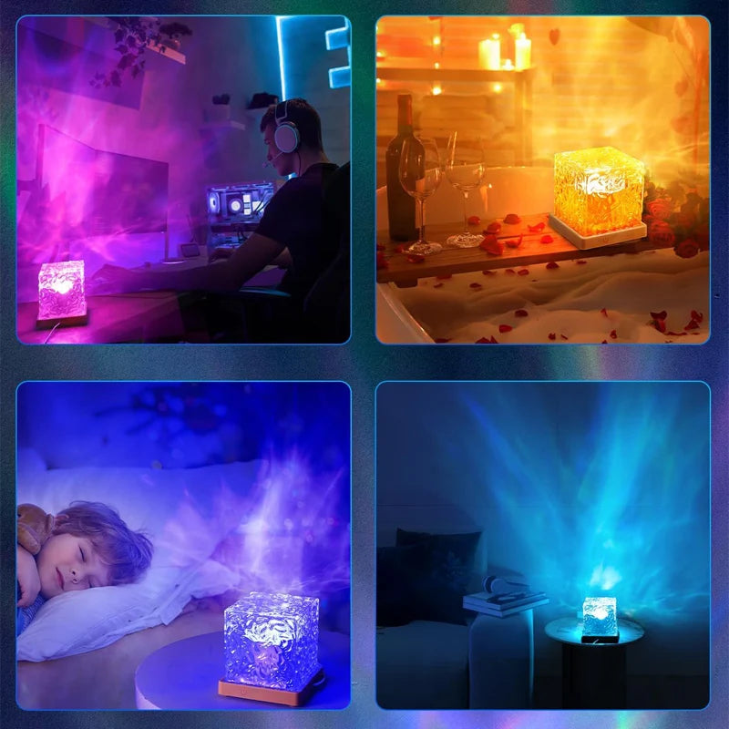 Northern Lights Projector Lamp 16 Colors Ocean Wave Night Light Remote Control Party Atmosphere Light Home Bar Restaurant Gift