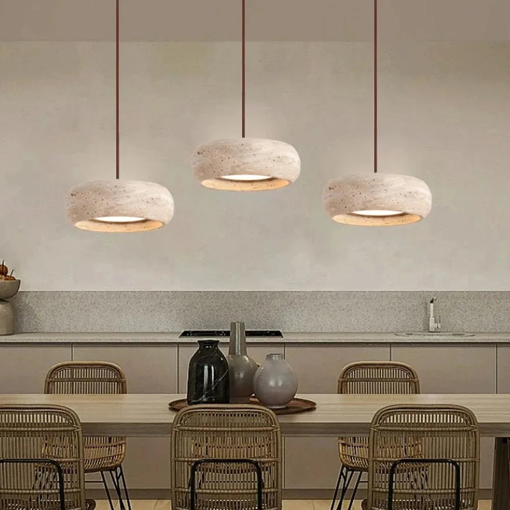 Lámpara colgante de cabecera nórdica minimalista para dormitorio, lámpara de araña de travertino amarillo Wabi Sabi para restaurante, bar, comedor