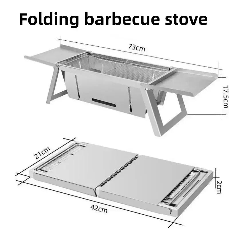 Barbacoa de carbón plegable de acero inoxidable para exteriores, pequeña barbacoa plegable de carbón para el hogar, brocheta, barbacoa