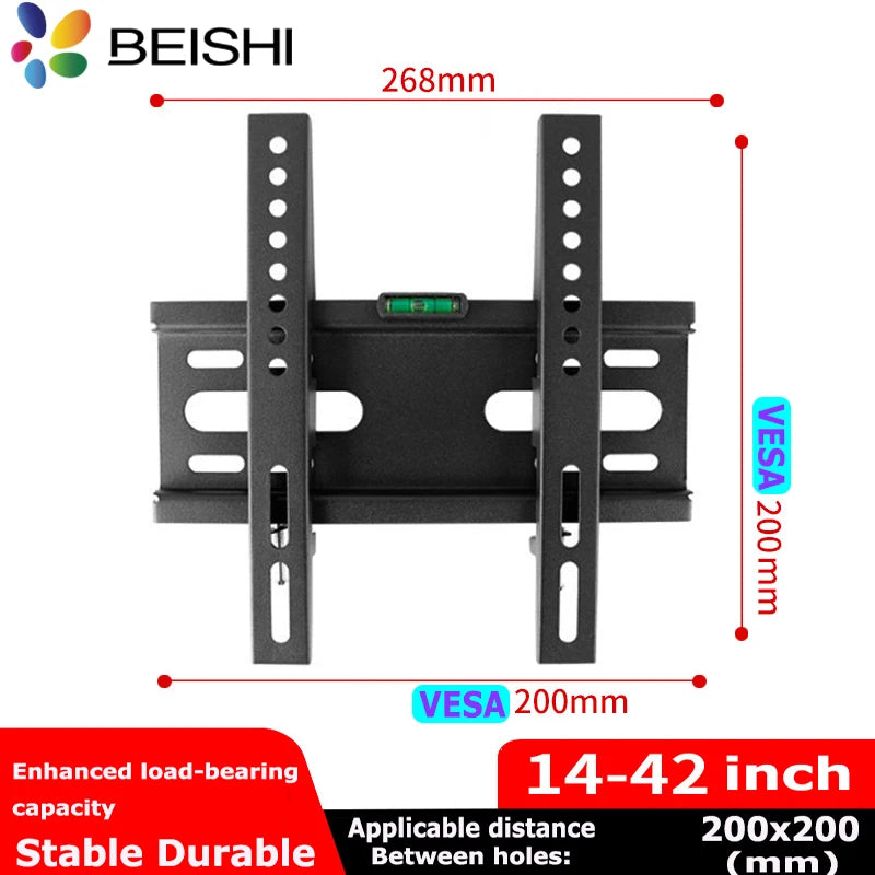 Soporte de pared fijo BEISHI para la mayoría de televisores LED, LCD y Plasma planos/curvos de 14-42" Max VESA 200X200 Soporte universal para TV