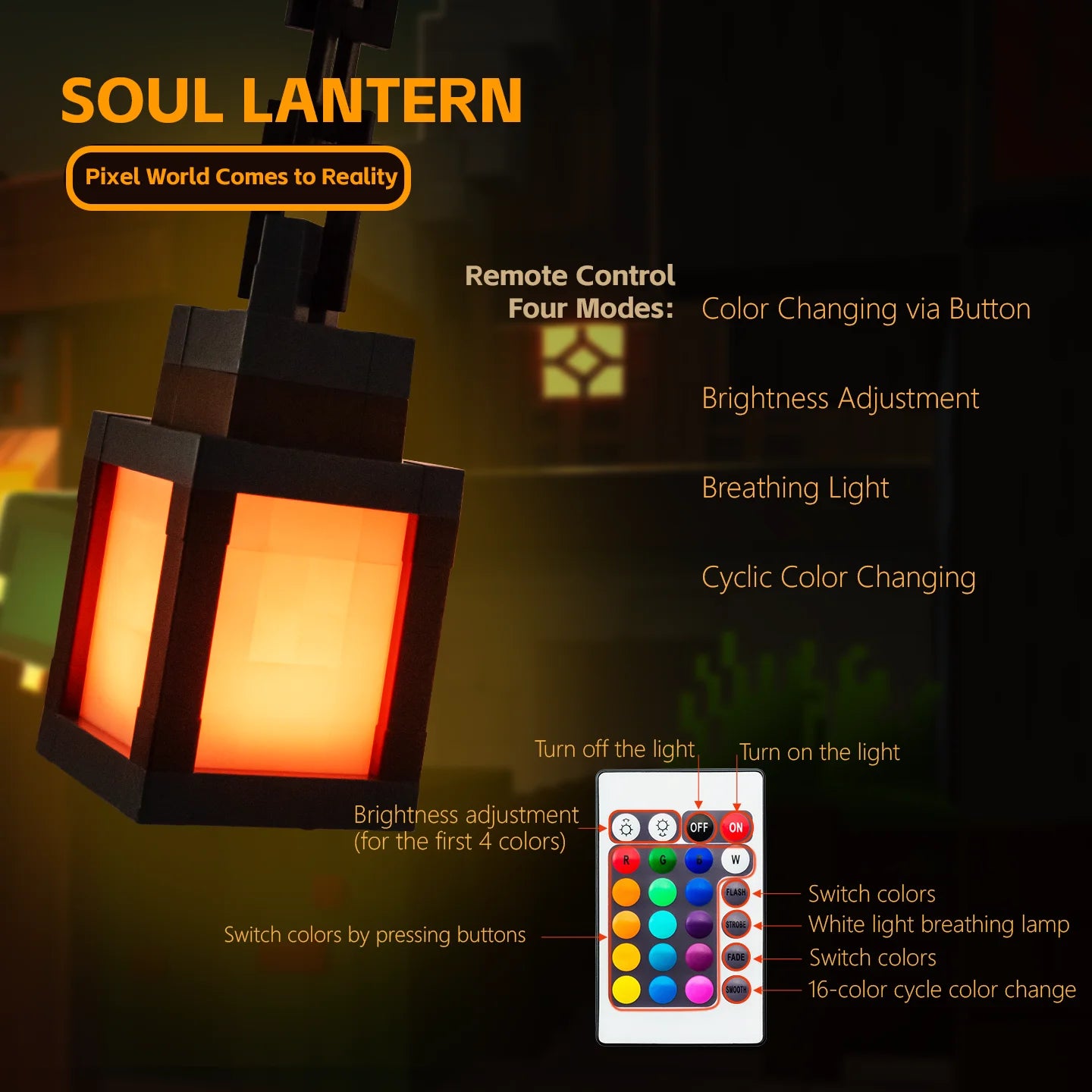 Linterna portátil Pixel Style Night Light, adorno de mesa, 16 colores, linterna, decoración interior DIY, luz de ambiente festivo