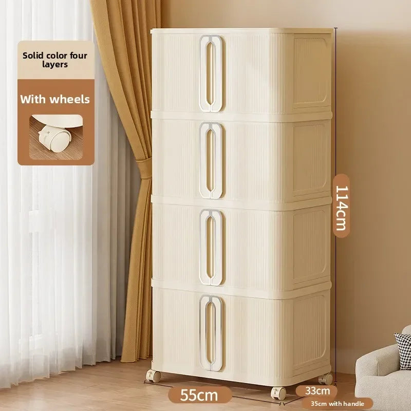 Armario de almacenamiento grande color crema con estilo viento, armario de edredones, estante de almacenamiento plegable de instalación gratuita, caja de almacenamiento, taquilla.
