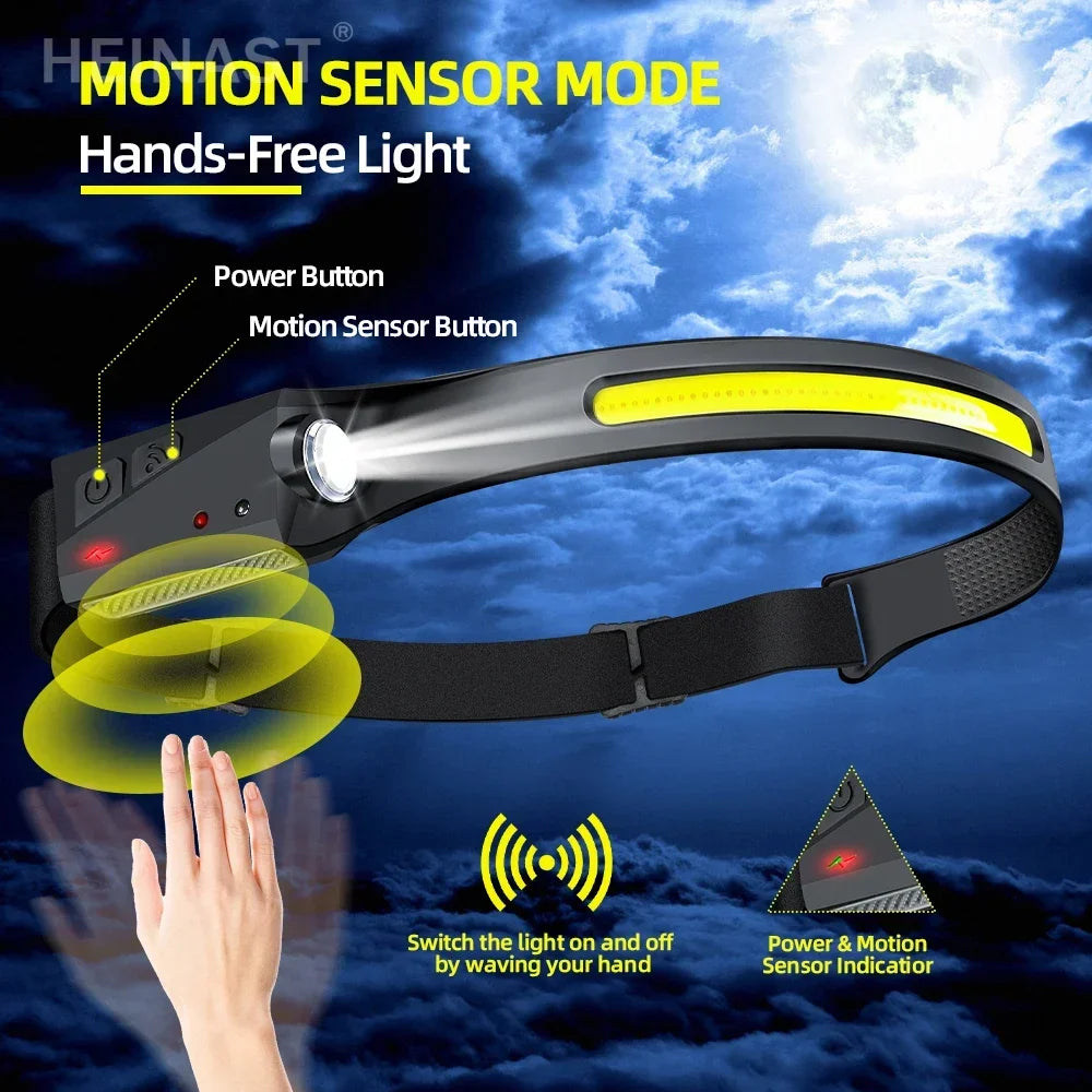 Faros de inducción COB LED con sensor, linterna de batería incorporada, recargable por USB, con 5 modos de iluminación