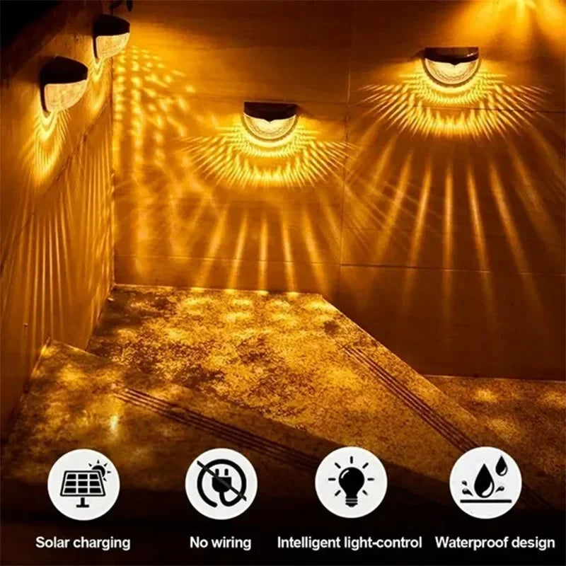 10 luces solares LED, lámparas de pared para exteriores, lámparas de jardín de energía, lámpara de valla solar impermeable, luz LED de guirnalda para decoración navideña