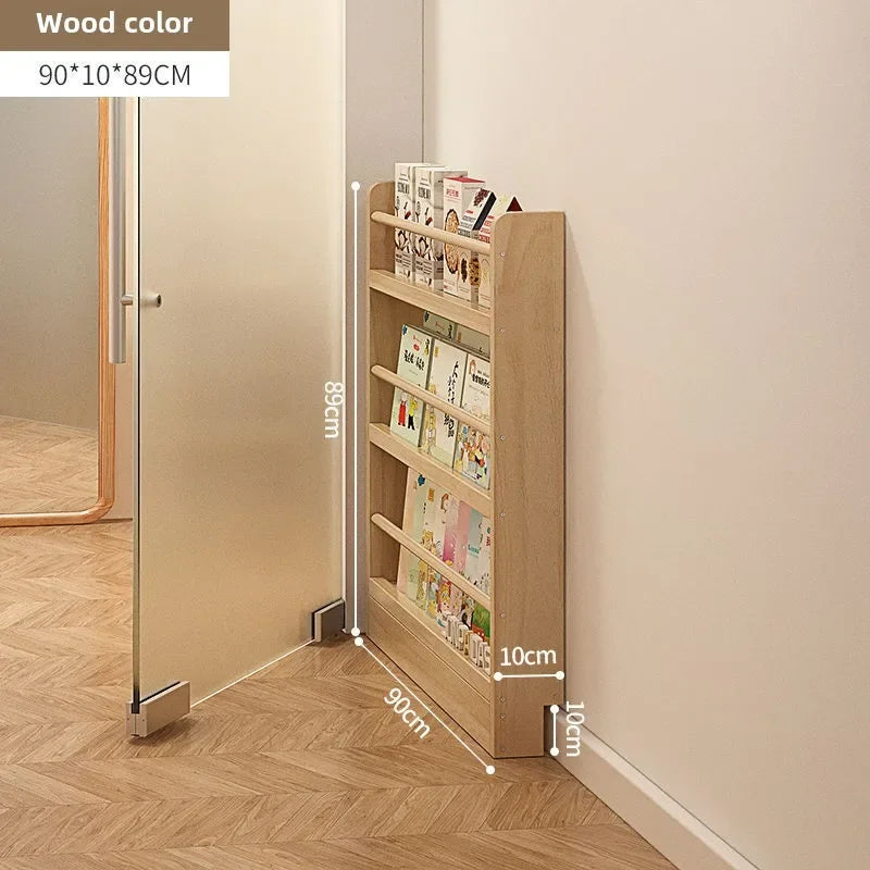 Estantería de madera maciza, estante de almacenamiento de varias capas de pie montado en la pared, estantería para el hogar, estantería delgada detrás de la puerta