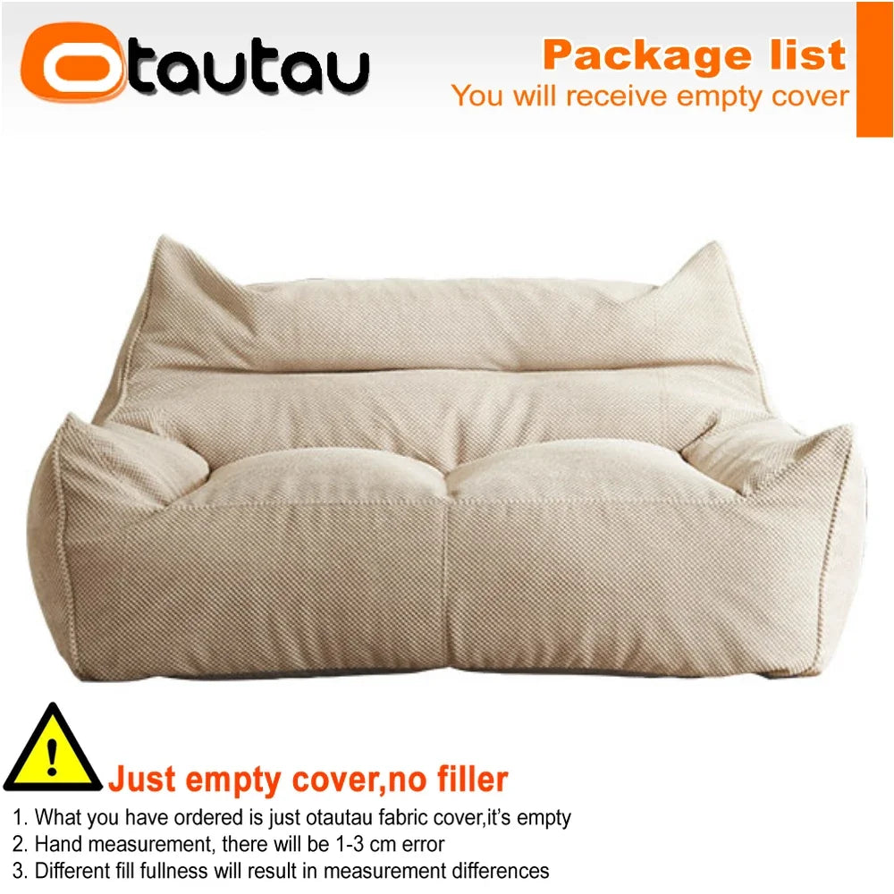 OTAUTAU Sofá Puf de Gofrado Suave de 1-2 Plazas, Funda sin Relleno, Sillón Puf, Sofá Perezoso, Cama Tumbona, Otomana, Taburete SF182