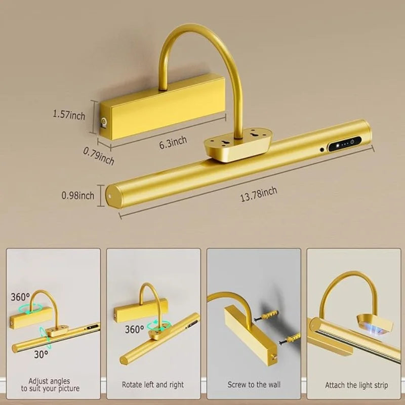 4000 mAh Luz de pintura y retrato con control remoto, lámpara de pared inalámbrica para sala de estar, funciona con batería recargable, para exhibición de arte