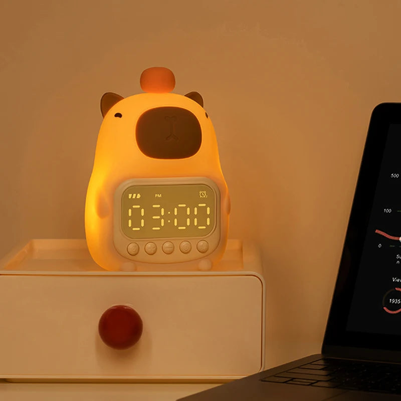 Luz de Noche Capybara Despertador para Niños Lámpara de Noche con Forma Bonita Carga Temporizador Función de Repetición Iluminación Decoración de Escritorio Regalo para Niños
