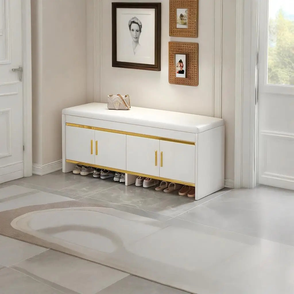 Banco para cambiarse los zapatos, banco zapatero para entrada del hogar, se puede sentar en el zapatero, asiento suave, almacenamiento integrado, mueble bajo