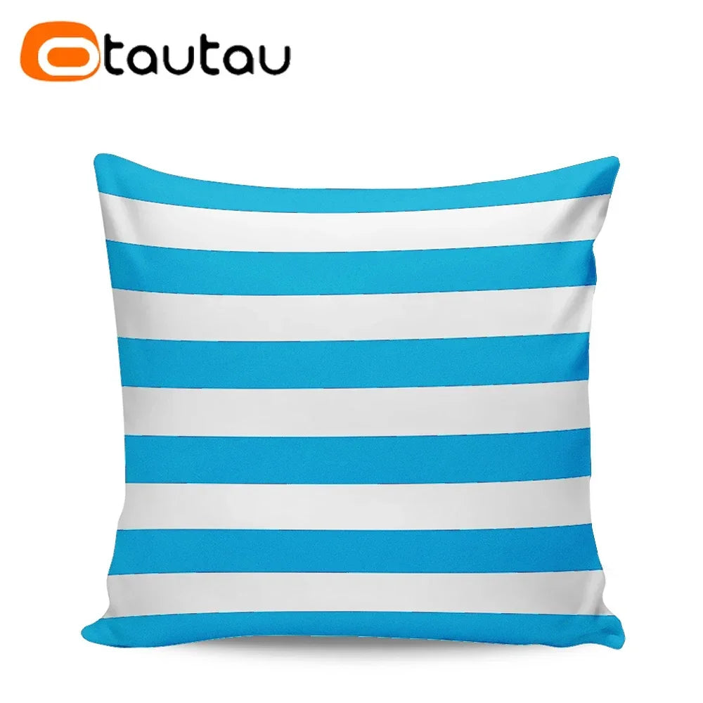 OTAUTAU funda de cojín para sofá de exterior sin relleno, funda de almohada impermeable de tela Oxford a rayas suave para piscina y playa KD021
