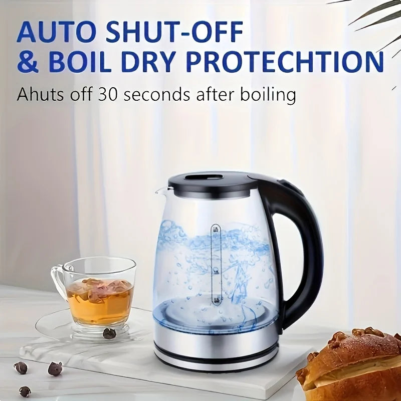 Hervidor eléctrico de vidrio, ebullición rápida con apagado automático y protección contra ebullición en seco, luz LED para té y café, enchufe estadounidense de 110 V