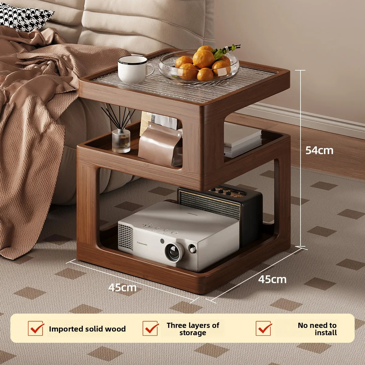 Mesita de noche de madera maciza, almacenamiento de mesita de noche para dormitorio, borde de sofá para el hogar