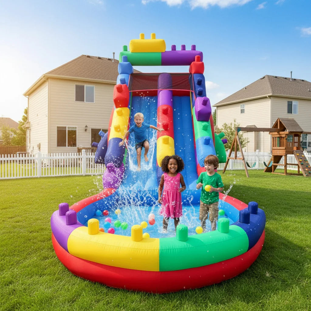 Tobogán acuático inflable con piscina de chapoteo para adultos y niños Incluye patio trasero, juegos de agua al aire libre La mejor diversión al aire libre