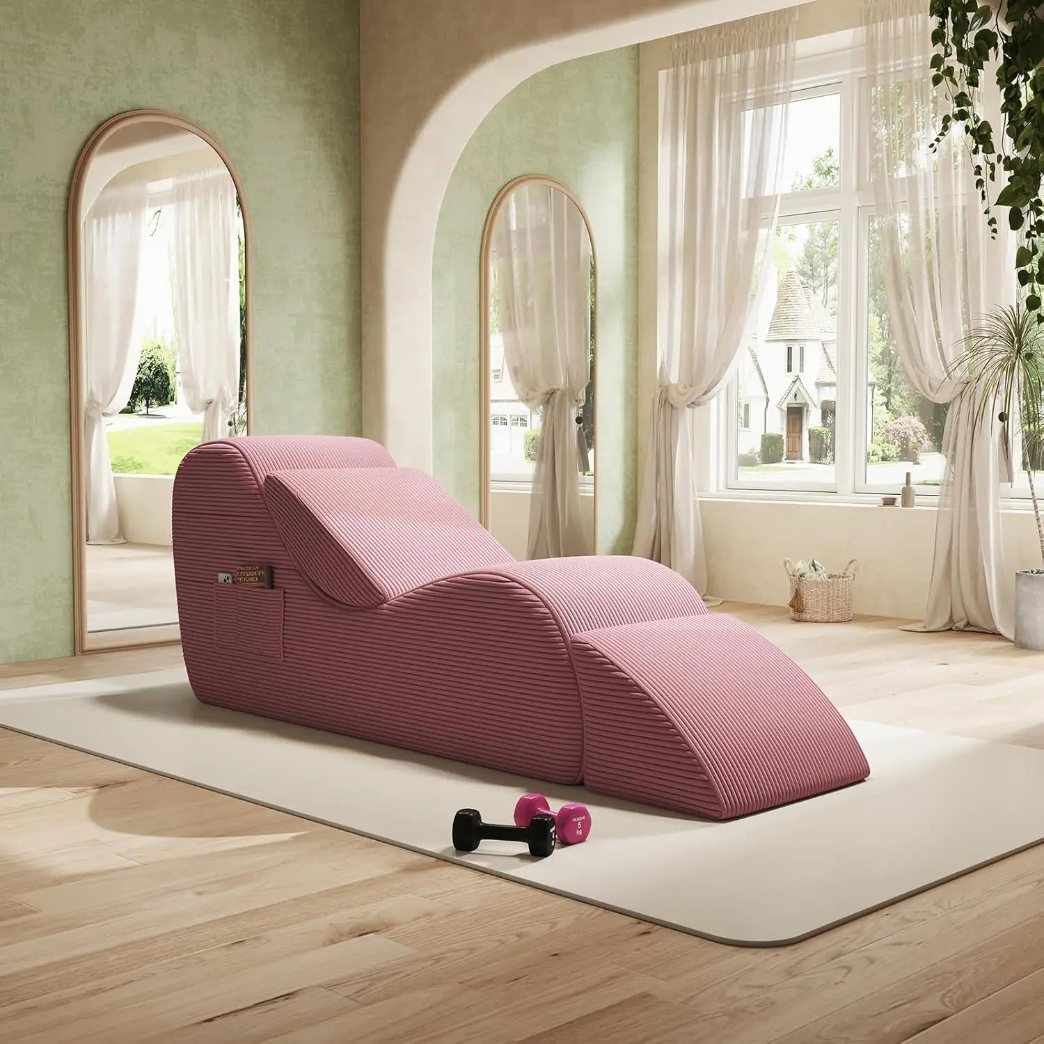 Sofá de yoga de pana - Sillón reclinable elástico relleno de esponja con bolsillo lateral para fitness y relajación en casa