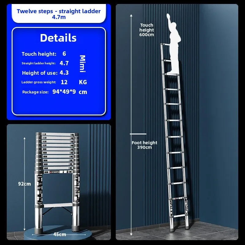 Escalera telescópica de acero inoxidable Escalera de tijera multifuncional Escalera plegable portátil Escalera de bambú Escalera elevadora