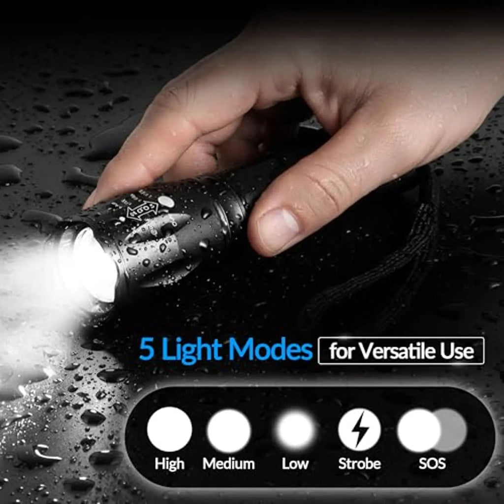 Linternas Tácticas LED Paquete de 2, Alto Lúmen, 5 Modos, Linterna Impermeable para Caza, Camping, Regalos al Aire Libre