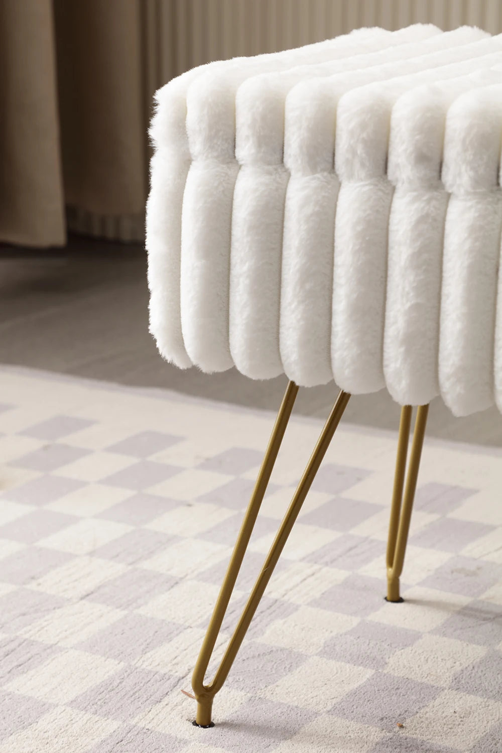 Elegante taburete de tocador de piel sintética con almacenaje - Suave y cómoda silla otomana para maquillaje y relajación