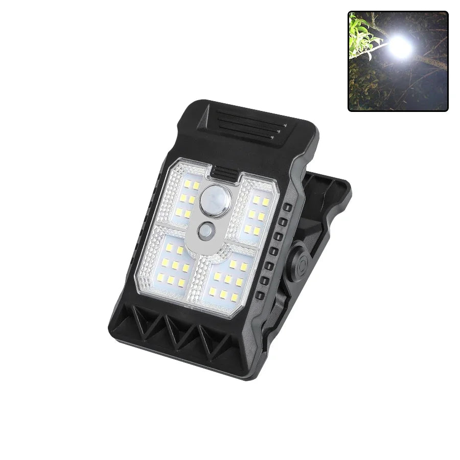 Luz solar LED para exteriores con clip, portátil, impermeable, sensor de movimiento, lámpara de patio, jardín, hogar, camping, luces de pared