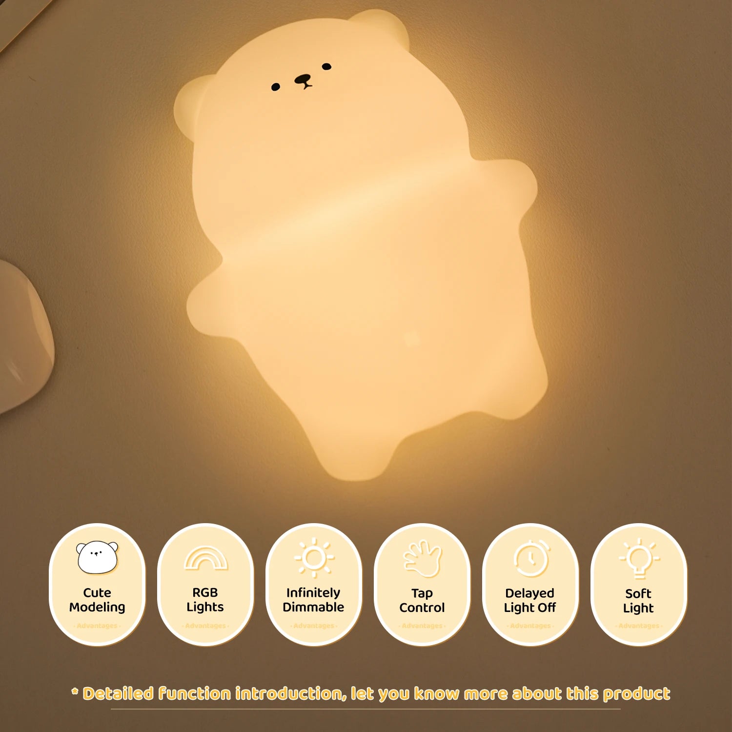 Linda Lámpara de Noche de Silicona de Oso Tumbado, Luz Decorativa de Escritorio, Lámpara de Ambiente Creativa para Interiores, Lámpara de Noche para Bebé, Regalo para Niños