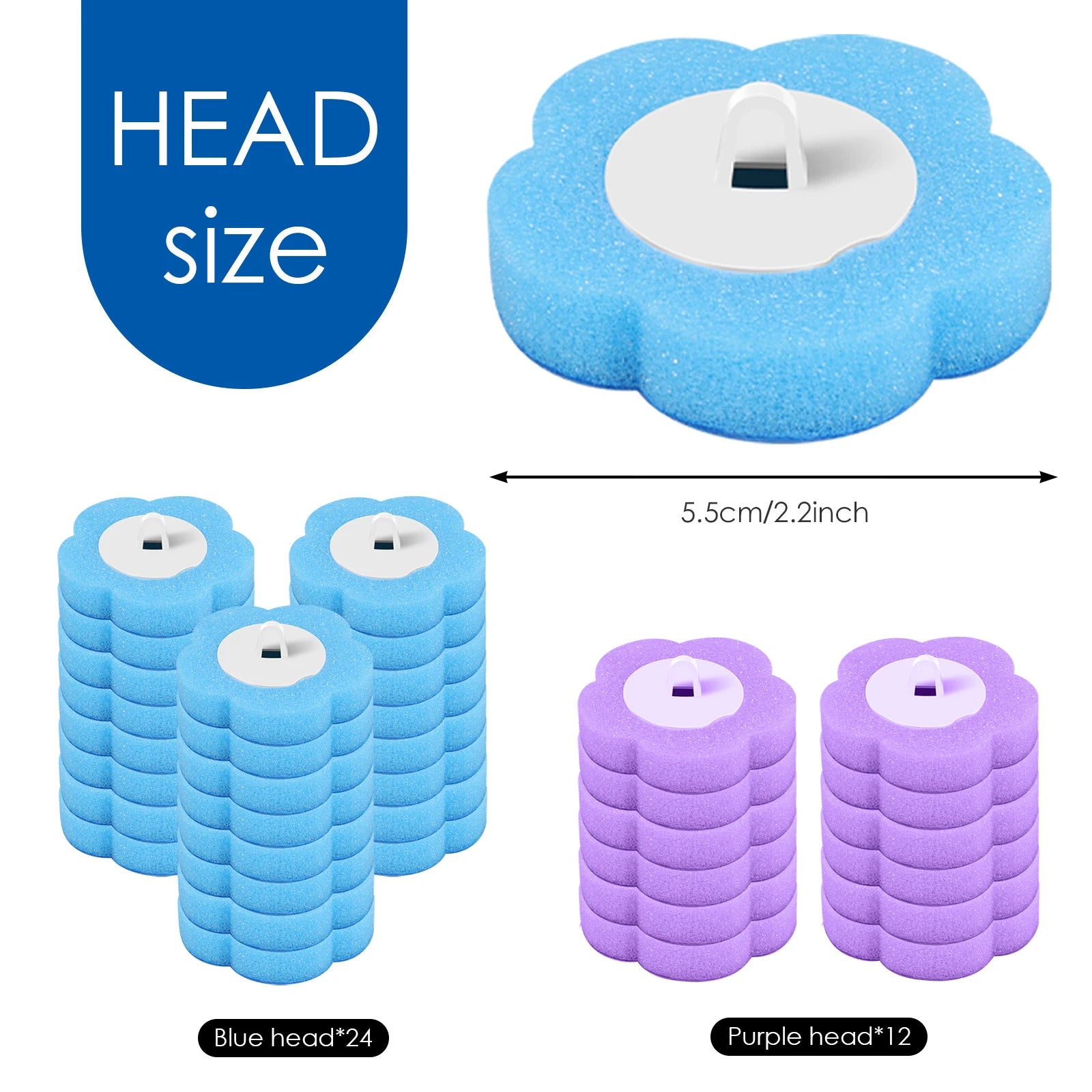 Kit de varita para inodoro, juego de escobilla de baño montado en la pared con 24 cabezales de repuesto, herramienta de limpieza efectiva para el baño 360° para el hogar