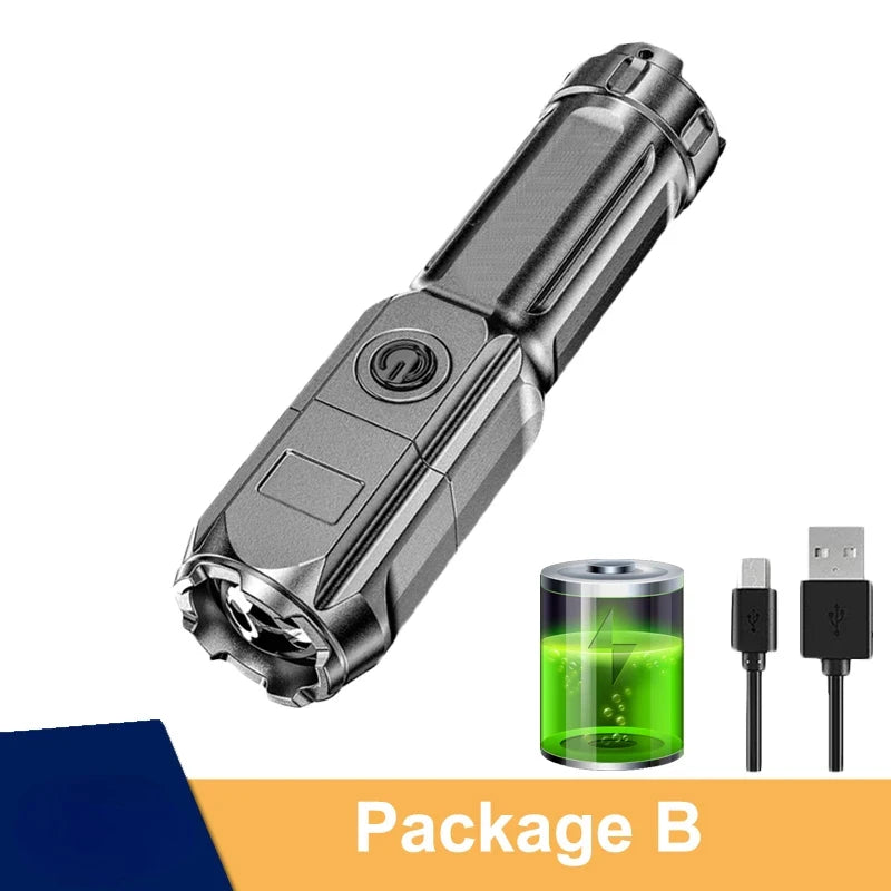 Linterna LED potente de 100000 lúmenes recargable USB 18650 impermeable con zoom para pesca, caza, linterna táctica de material ABS