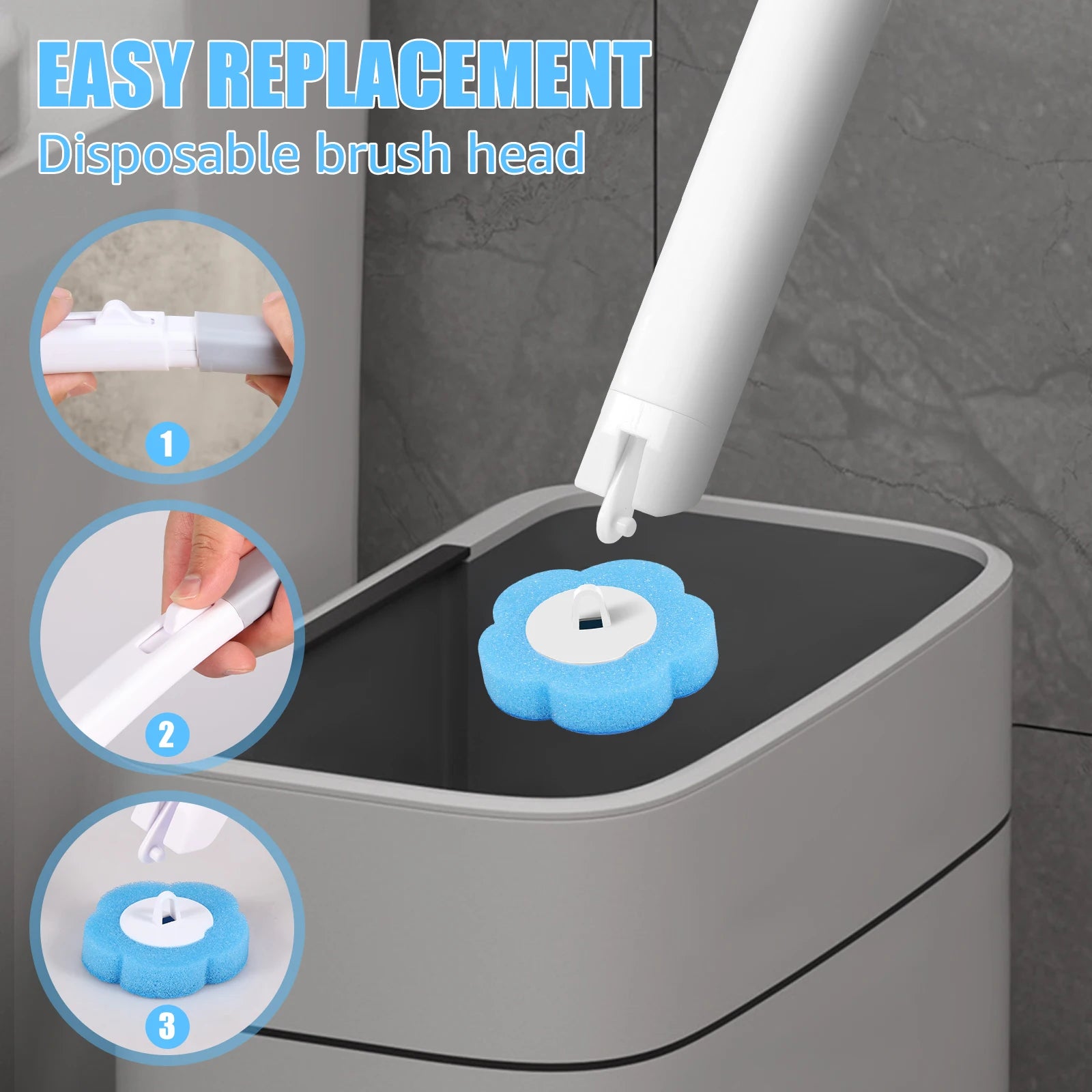 18-36 cepillos de inodoro desechables con mango extendido, soporte para cepillo de inodoro, kit de limpieza, cabezal de repuesto, limpieza profunda de 360°
