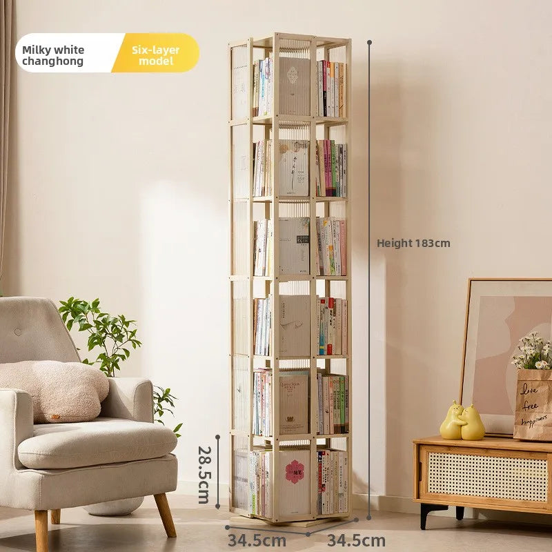 Estantería giratoria de madera maciza, librería de 360 grados, almacenamiento multicapa, estante de suelo extraíble para sala de estar o habitación infantil.