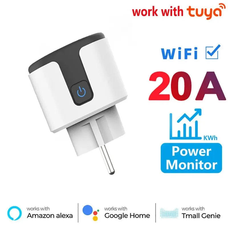 Enchufe inteligente WiFi de la UE de 20 A con control de energía, temporizador y toma de corriente compatible con Google, Alice, SmartThings y Alexa