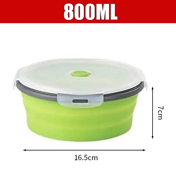 Fiambrera plegable de silicona redonda, cuenco plegable para microondas, fiambrera portátil plegable, ensaladera con tapa