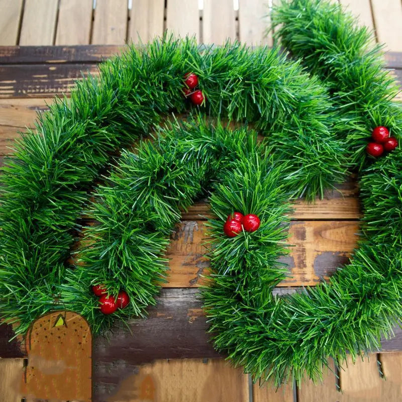 2/4MGreen cinta de decoración de árbol de Navidad guirnalda árbol de Navidad adornos de barra oropel de Navidad anillo de hierba fiesta de reunión familiar