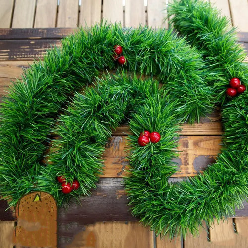 2/4MGreen Christmas Tree Decoration Ribbon Garland Christmas TreeBar Tops Ornaments Xmas Tinsel Grass Ring Family Reunion Party