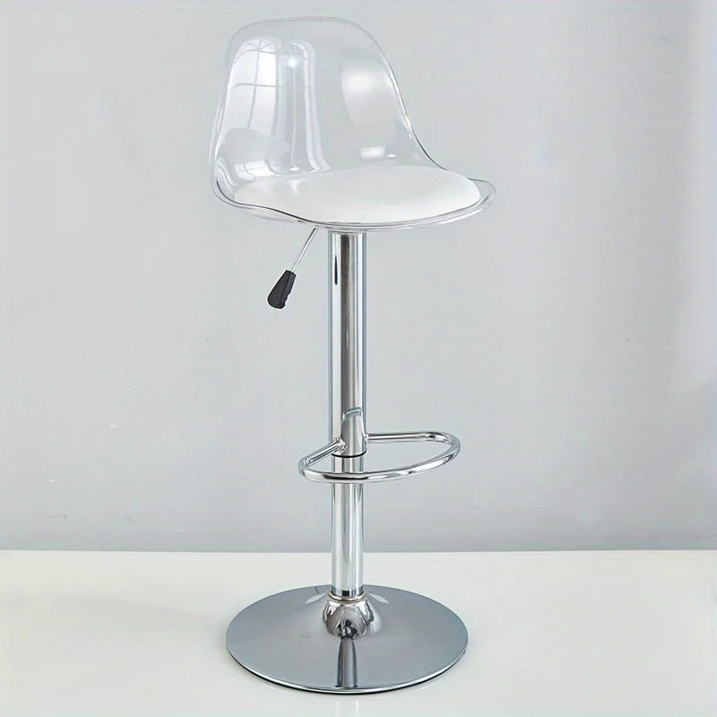 Taburete de Bar Moderno Ajustable con Respaldo Transparente Estructura Metálica Asiento Tapizado con Función de Elevación y Giro