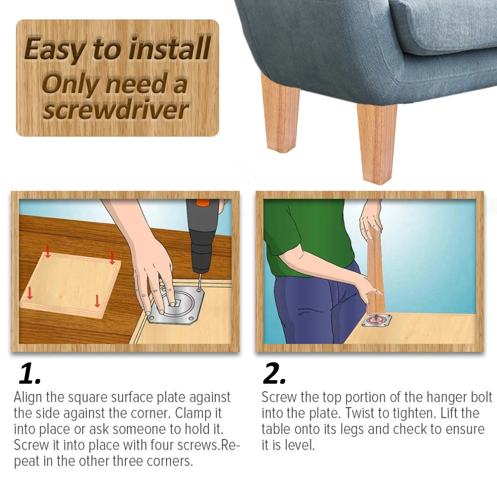 Patas cuadradas para muebles de 4/8 piezas de 6/10/15 cm, patas de sofá de madera maciza, patas de muebles de repuesto con tornillos, placa de montaje y almohadillas