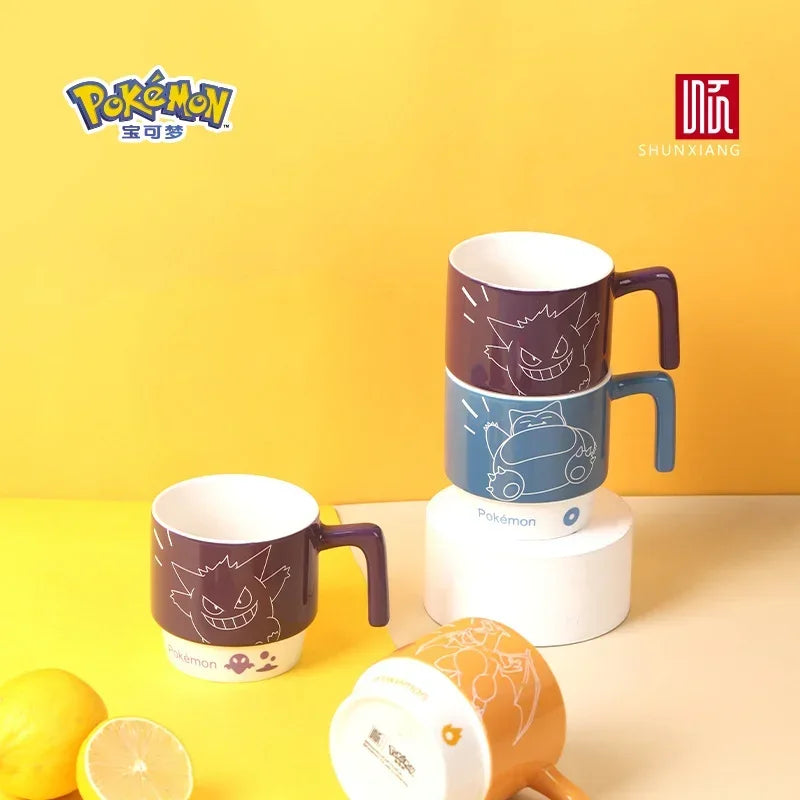 SHUNXIANG Tazas de cerámica con licencia de Pokémon Snorlax Apilables Kawaii Anime Taza de leche y zumo para desayuno para niños y niñas Regalos para el hogar