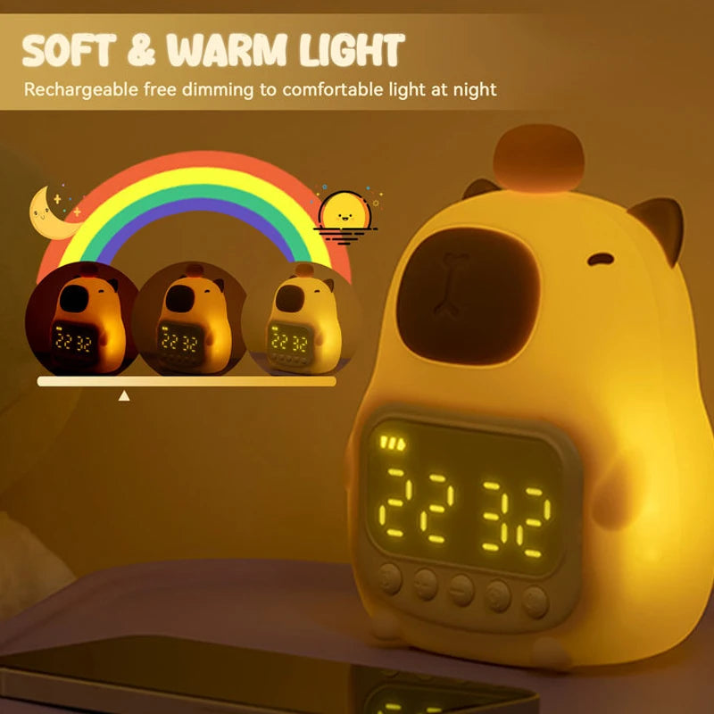 Luz de Noche Capybara Despertador para Niños Lámpara de Noche con Forma Bonita Carga Temporizador Función de Repetición Iluminación Decoración de Escritorio Regalo para Niños