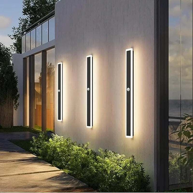 Apliques de pared para exterior con detector de movimiento LED, impermeables IP65, lámpara de pared para villa, largos de metal antracita, apliques modernos