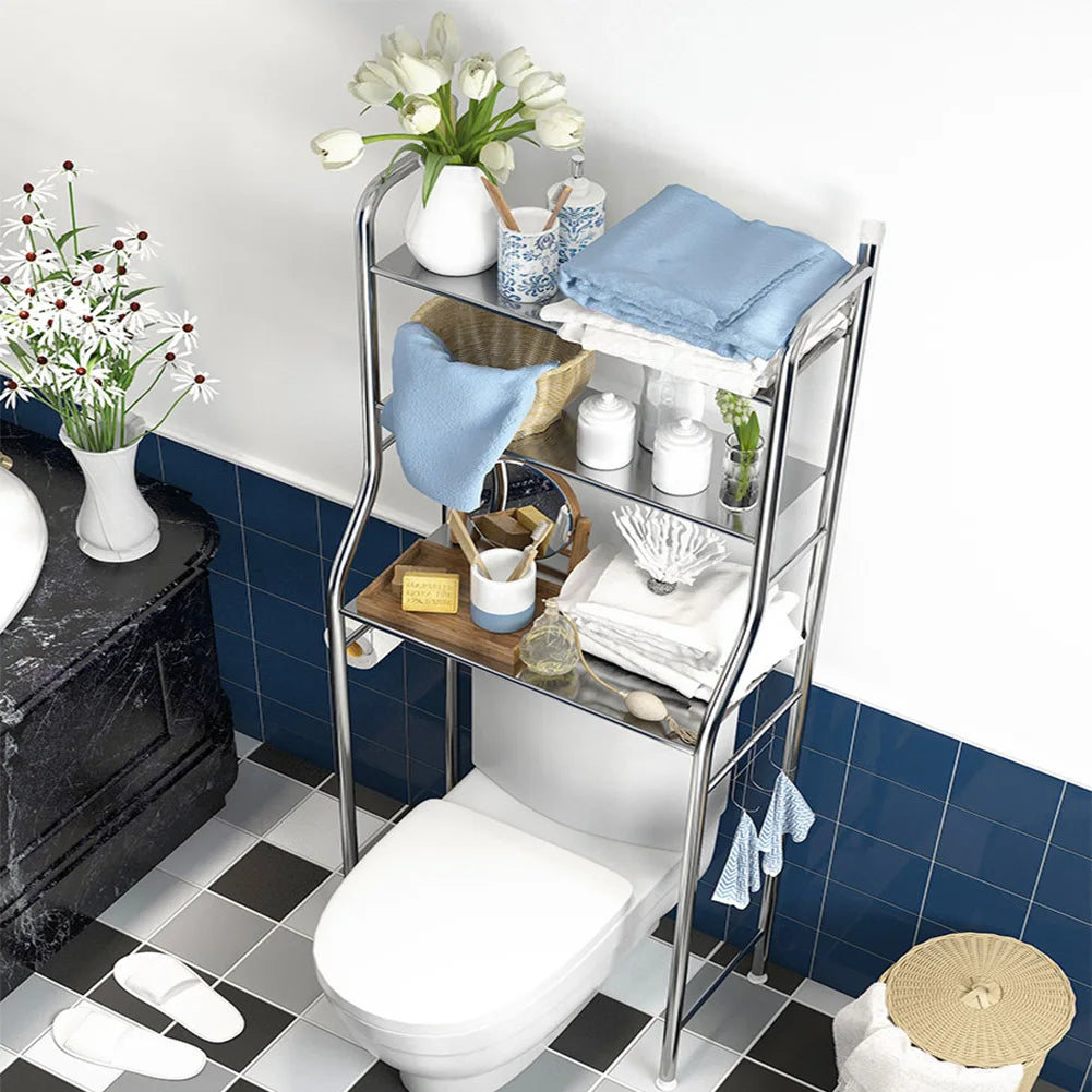 Estantería de metal para colocar sobre el inodoro con ganchos extraíbles para toallas y soporte para papel, organizador para baño, aseo o lavadero