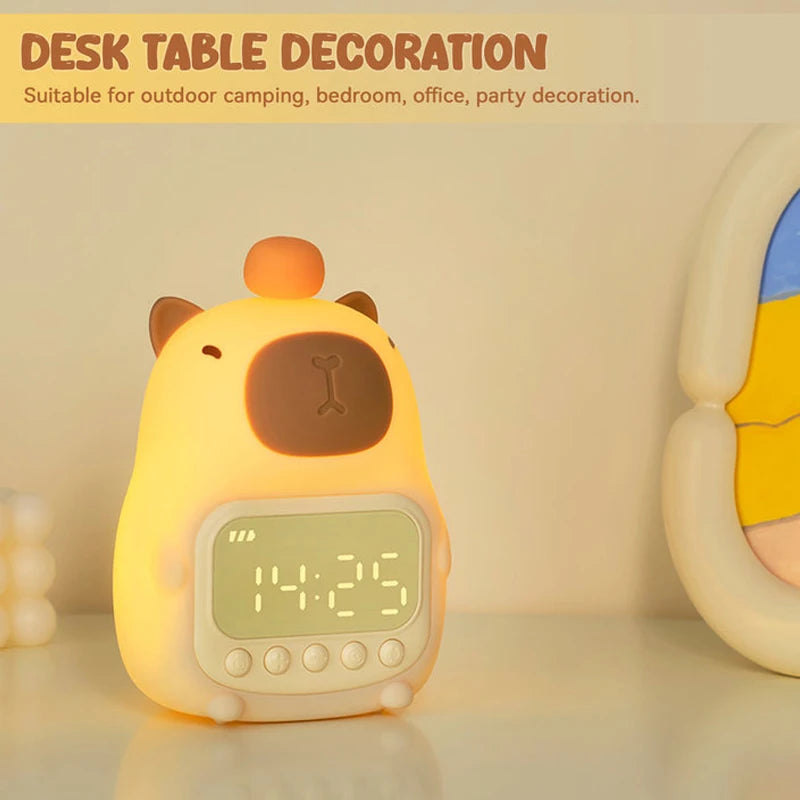 Luz de Noche Capybara Despertador para Niños Lámpara de Noche con Forma Bonita Carga Temporizador Función de Repetición Iluminación Decoración de Escritorio Regalo para Niños