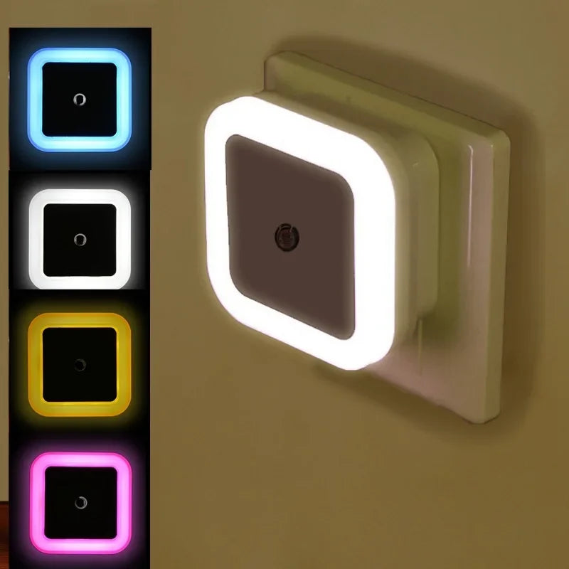 Luz de noche LED con sensor inalámbrico, enchufe europeo/estadounidense, mini lámpara de iluminación cuadrada para bebés, niños, sala de estar, dormitorio, pasillo, luces de noche