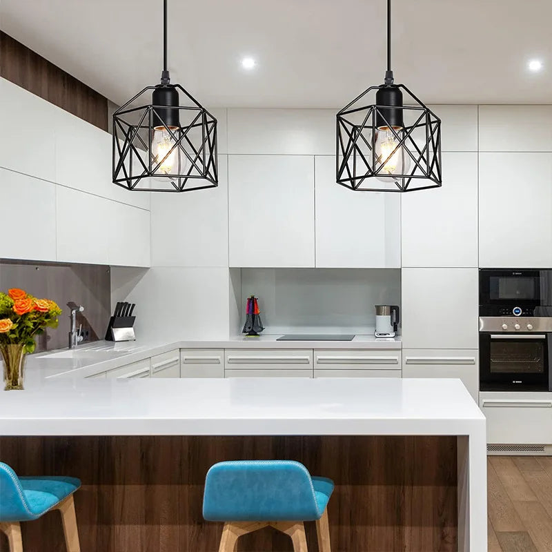 Lámpara colgante LED moderna de hierro con base E27 Minimalista Lámpara colgante Sala de estar Dormitorio Restaurante Tienda Bar Accesorio de decoración