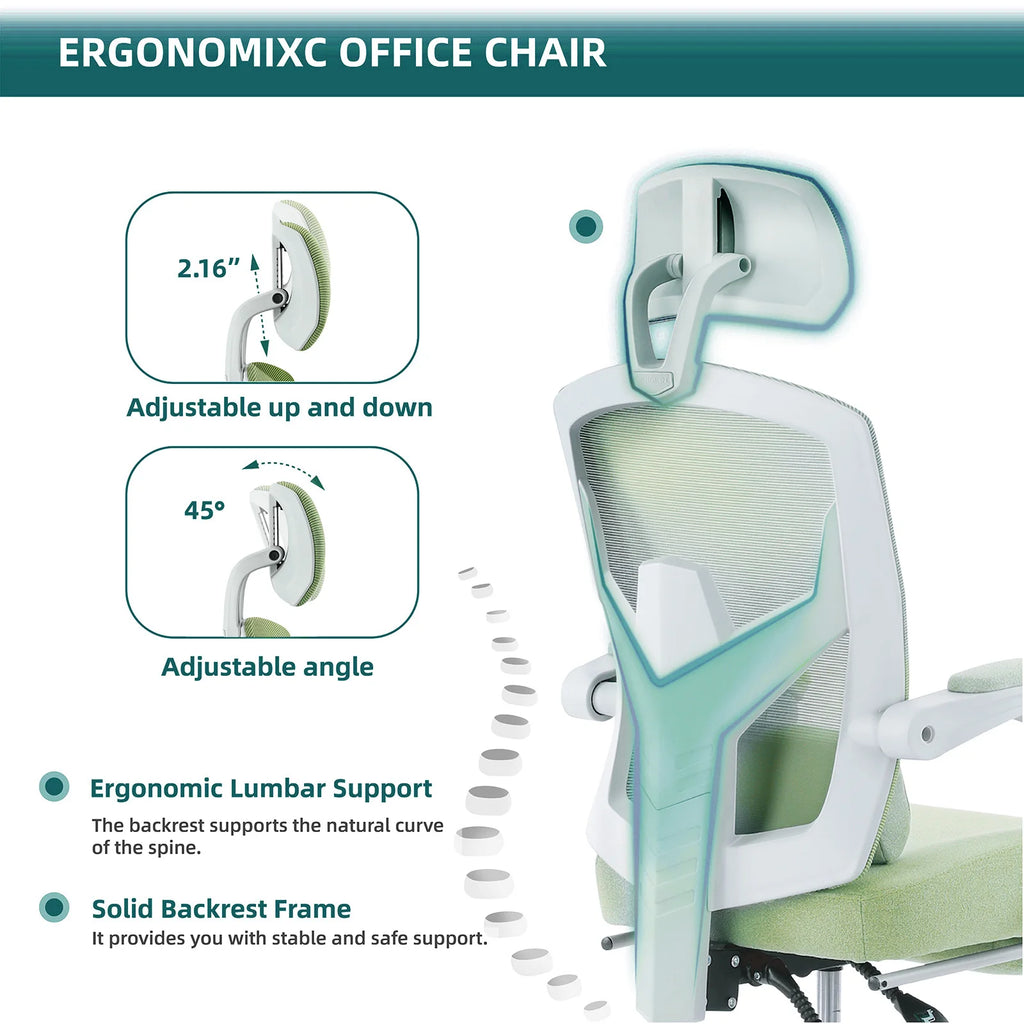 JHK Silla de Juego Reclinable Ergonómica de Malla de Respaldo Alto para Sala de Estar con Balancín, para Ordenador, Giratoria con Ruedas y Cojín de Soporte Lumbar