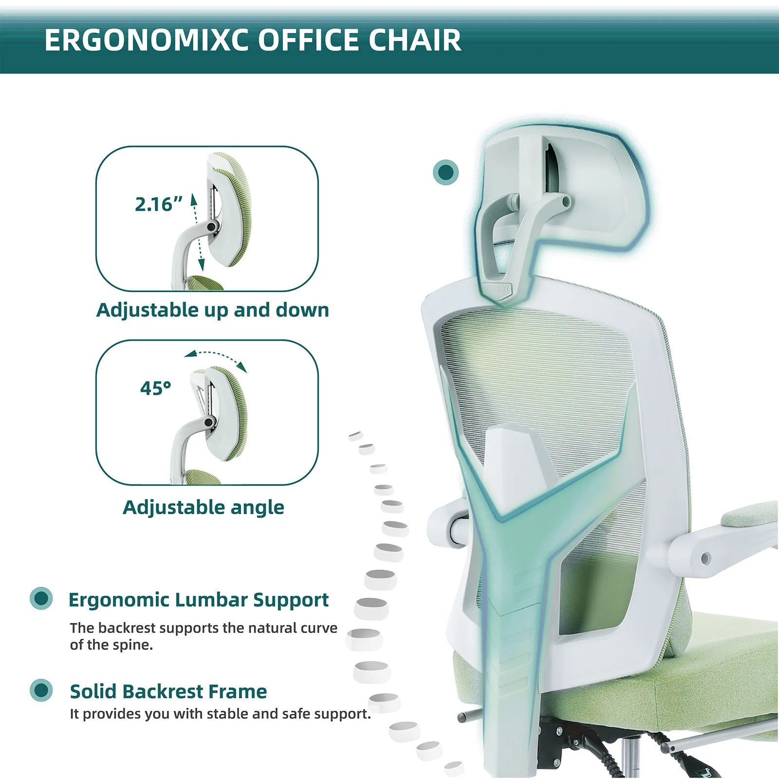 JHK Silla de Juego Reclinable Ergonómica de Malla de Respaldo Alto para Sala de Estar con Balancín, para Ordenador, Giratoria con Ruedas y Cojín de Soporte Lumbar