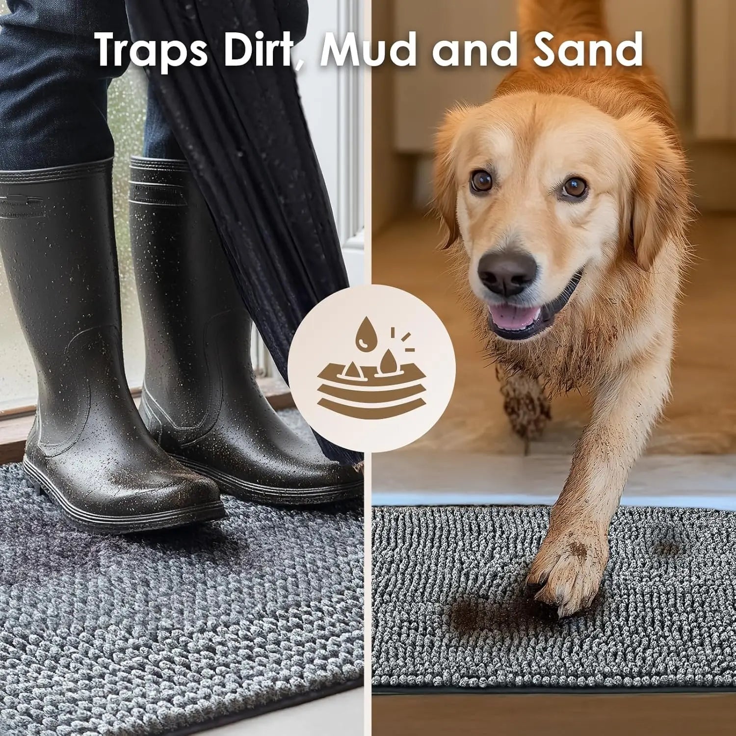 Alfombrilla Súper Absorbente para Perros para Patas Enlodosadas, Alfombra para Mascotas Lavable de Secado Rápido, Antideslizante para Entrada Interior o Exterior, Gris