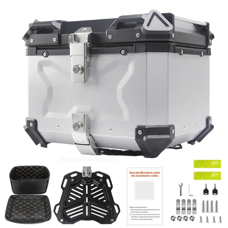 Baúl de Moto 55L Universal Maleta Trasera de Moto Aleación de Aluminio Baúl de Moto Caja de Almacenamiento de Equipaje de Viaje Tour Tail Box