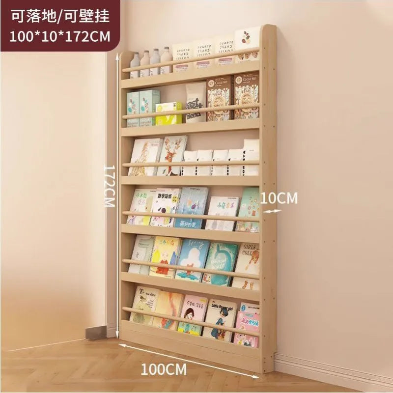 Estantería de esquina, librería de pie ultrafina de madera maciza, estantería de almacenamiento para la parte trasera de la puerta, armario estrecho, estantería infantil montada en la pared