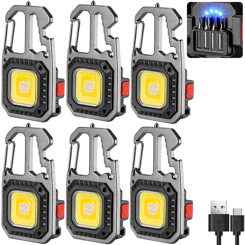 Linterna de trabajo portátil Mini LED tipo llavero Linterna de bolsillo recargable por USB Lámpara de camping al aire libre con martillo rompeventanas abridor de botellas