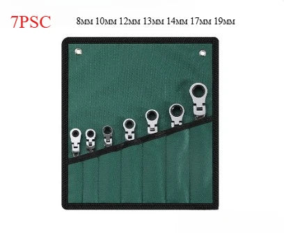 Juego de llaves combinadas de trinquete de 6-32 mm, kit de llaves combinadas de trinquete de anillo de engranaje métrico de cabeza flexible con juego de herramientas de bolsa de lona