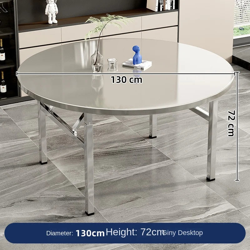 Mesa redonda plegable de acero inoxidable, adecuada para uso doméstico, apartamentos pequeños, grandes puestos de comida y vendedores ambulantes.
