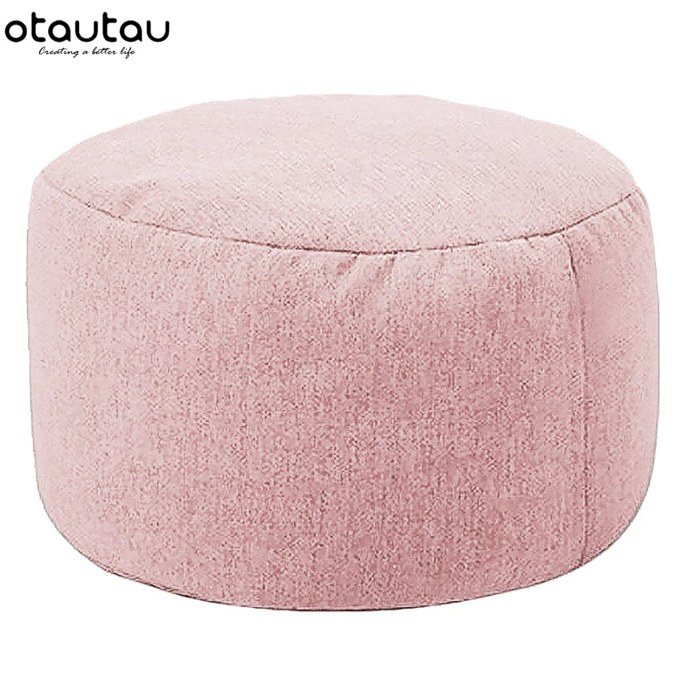 OTAUTAU Taburete Redondo D30cm*H20cm Puf de Lino Otomana con Relleno Puf Reposapiés Tatami Futón Puff JD001