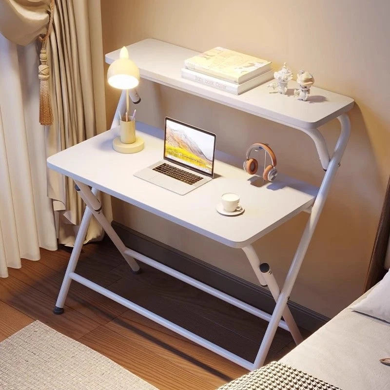 Mesa Plegable Doble Estantes Apilables Mesa Plegable para Computadora que Ahorra Espacio, Uso para Escribir, Estudiar, Jugar y Oficina